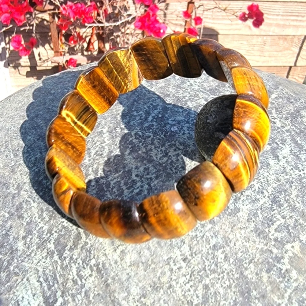 Bohemian 20x14x7mm Tiger's Eye Stretch Bracelet Natural Gemstone Size 7